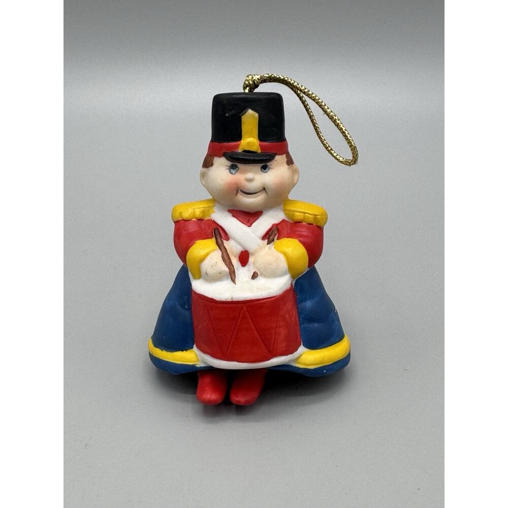 Vintage 1985 Drummer Boy Christmas Ornament Handcrafted Painted Ceramic No Box